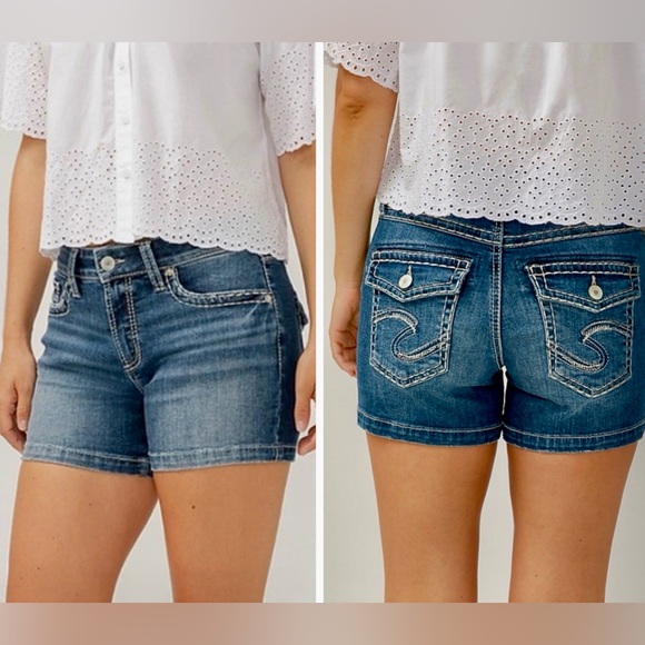 Silver Jeans Pants - SILVER JEANS Suki Flap Short Denim Blue Jean Shorts